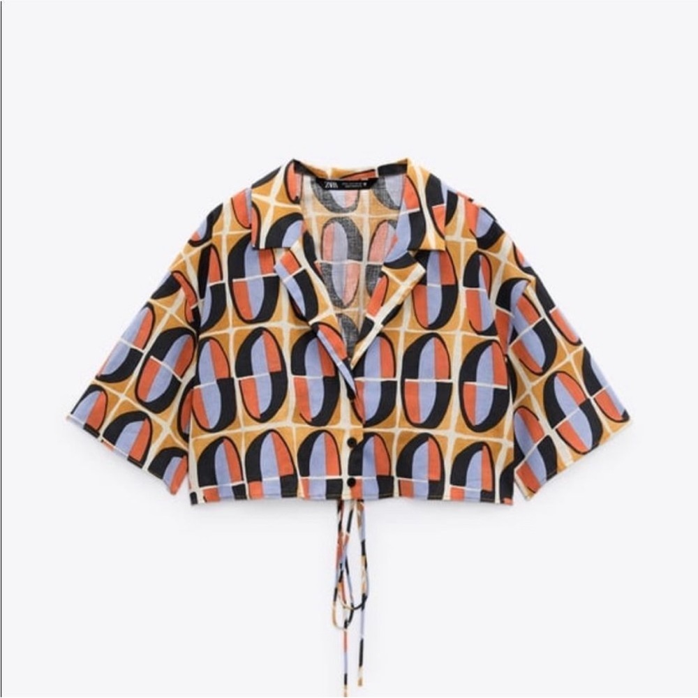 Zara Cropped Geometric Button Shirt